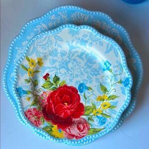 4 The Pioneer Woman Sweet Rose Light Blue Stoneware Dinnerware Set of 4 Bundle